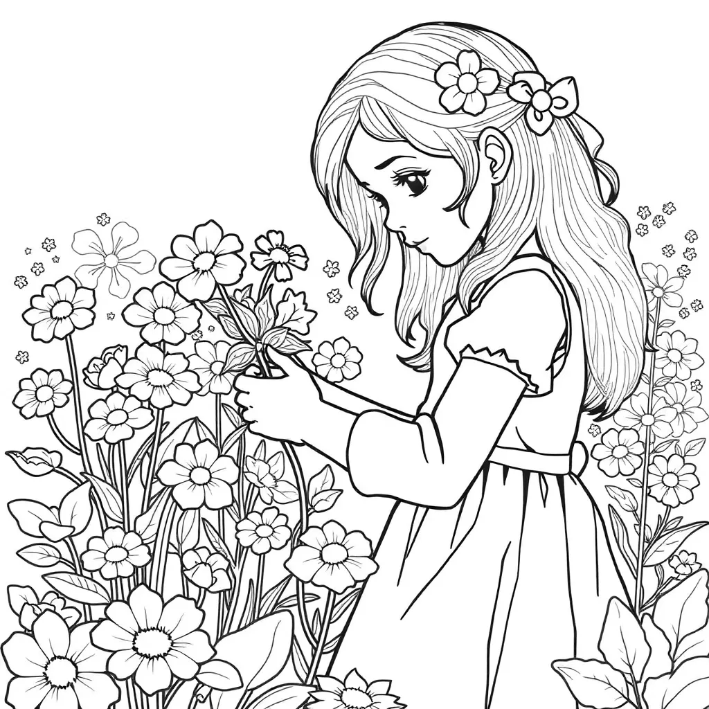 Girl picking flowers